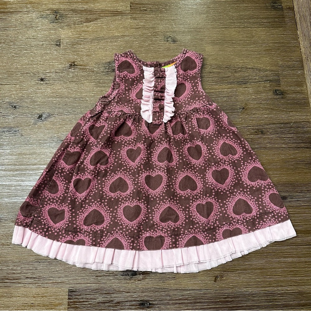 3/27$ Penelope Mack Pink and Brown Heart Dress with Tulle size 18 months